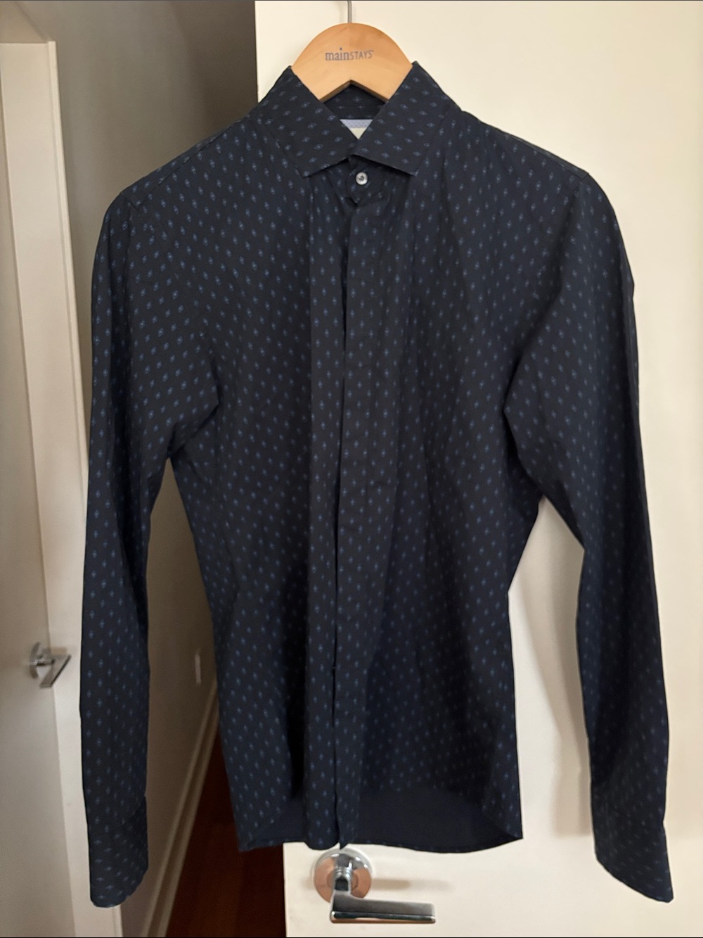 Mainstays Navy Dress Shirt with Light Blue Micro Print